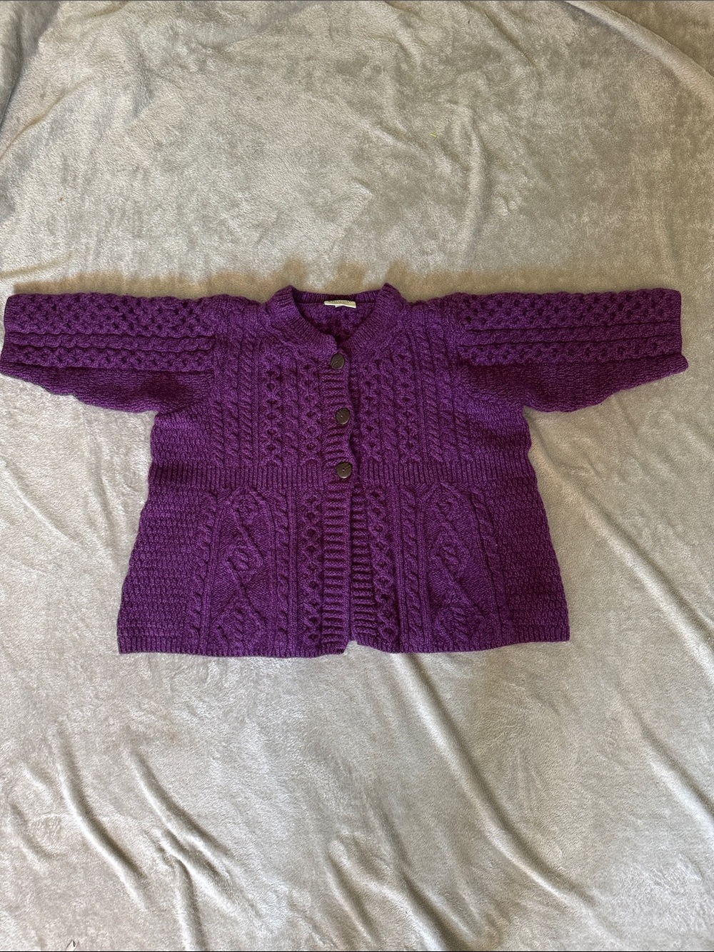 Merino wool Purple Cable Knit Button-Front Women's Sweater XL